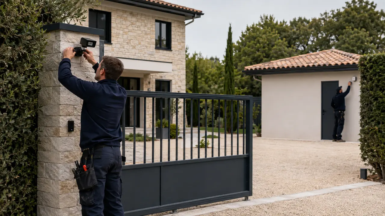 Techniciens installant des caméras et une alarme dans une propriété familiale à Liévin